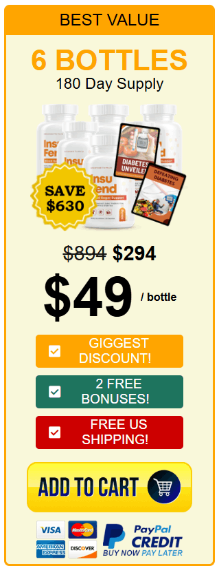 Insufend 180-day supply bottle for blood sugar support supplement, order now